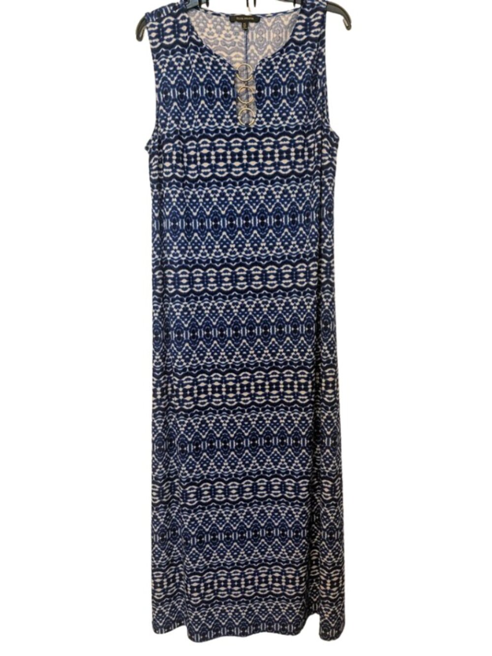Ellen Weaver blue geometric maxi dress Size XL